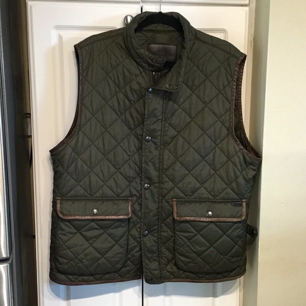 Coach Olive Green & Brown Leather Trim Vest - Picture 1 of 4